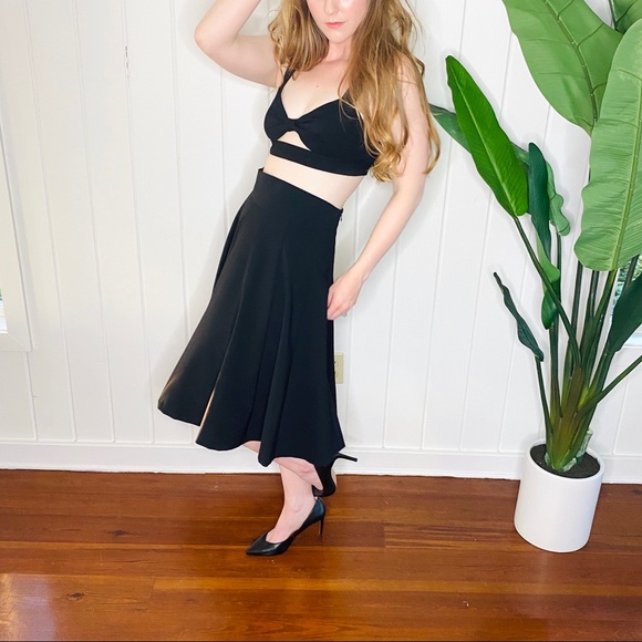 Trina Turk Black Flare Tea / A-Line Midi Skirt (6) - Picture 1 of 14